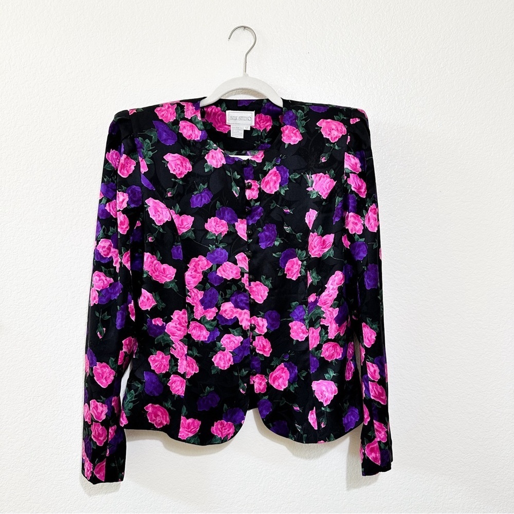 Vintage 100% Silk Floral Button Up Blouse